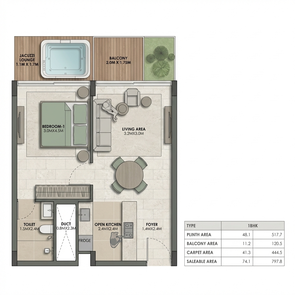 1BHK Unit Layout