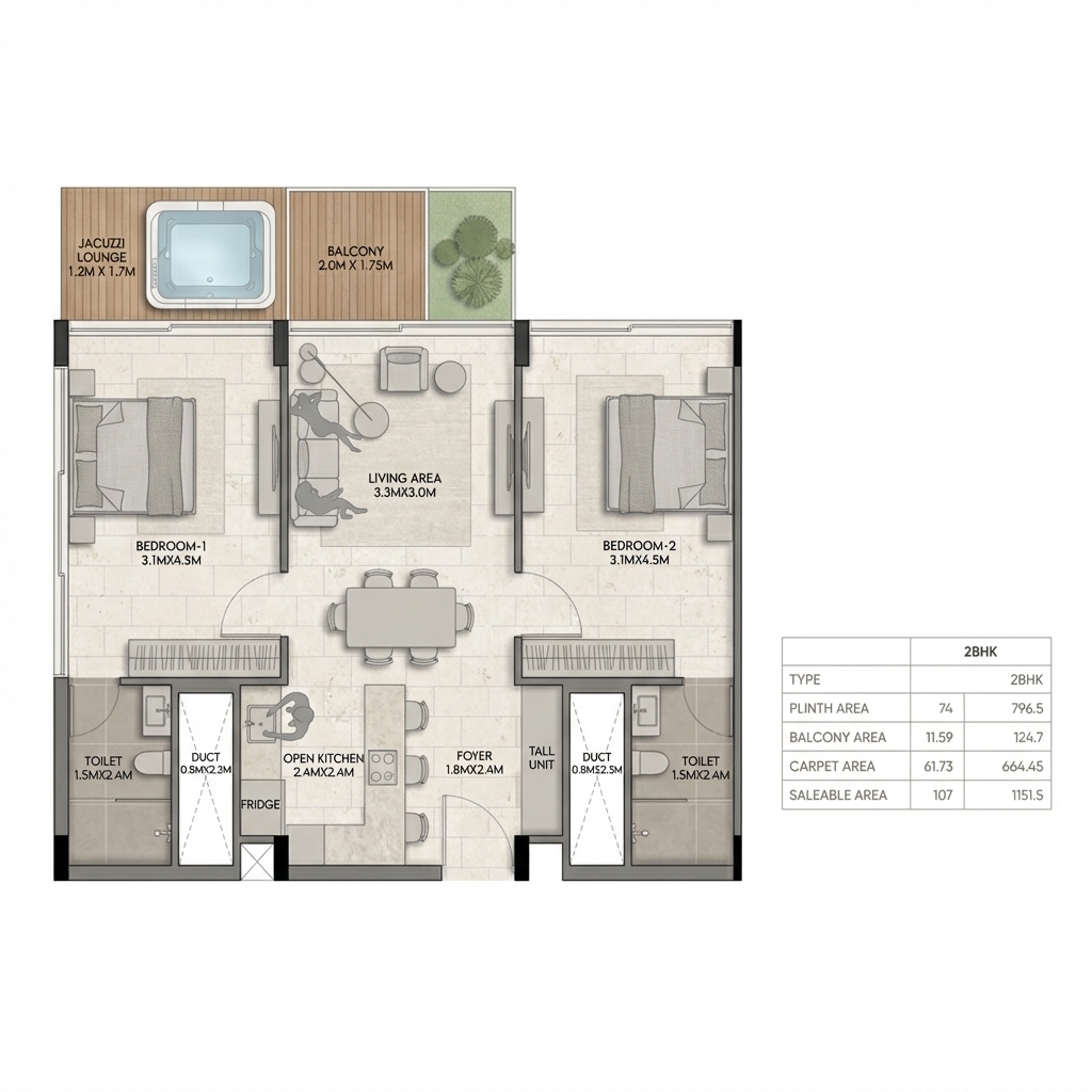 2BHK Unit Layout